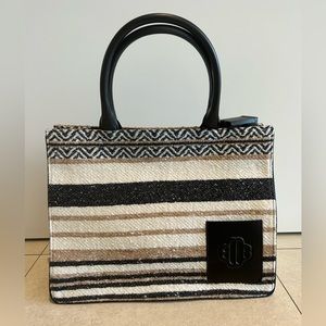 Large Maje tote bag neutral stripe pattern